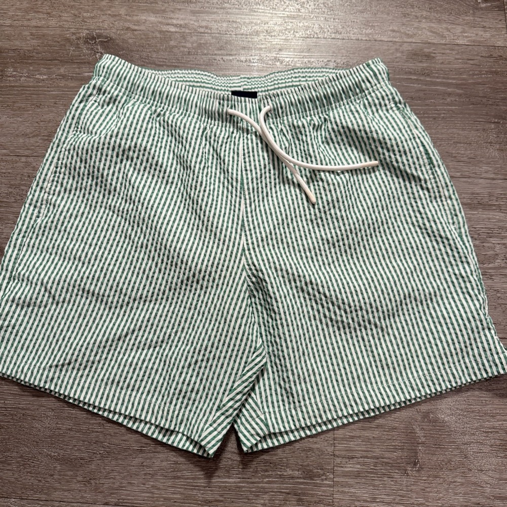 Gap Swim Shorts Men S Green Striped Seersucker Vacation Preppy Beach Costal